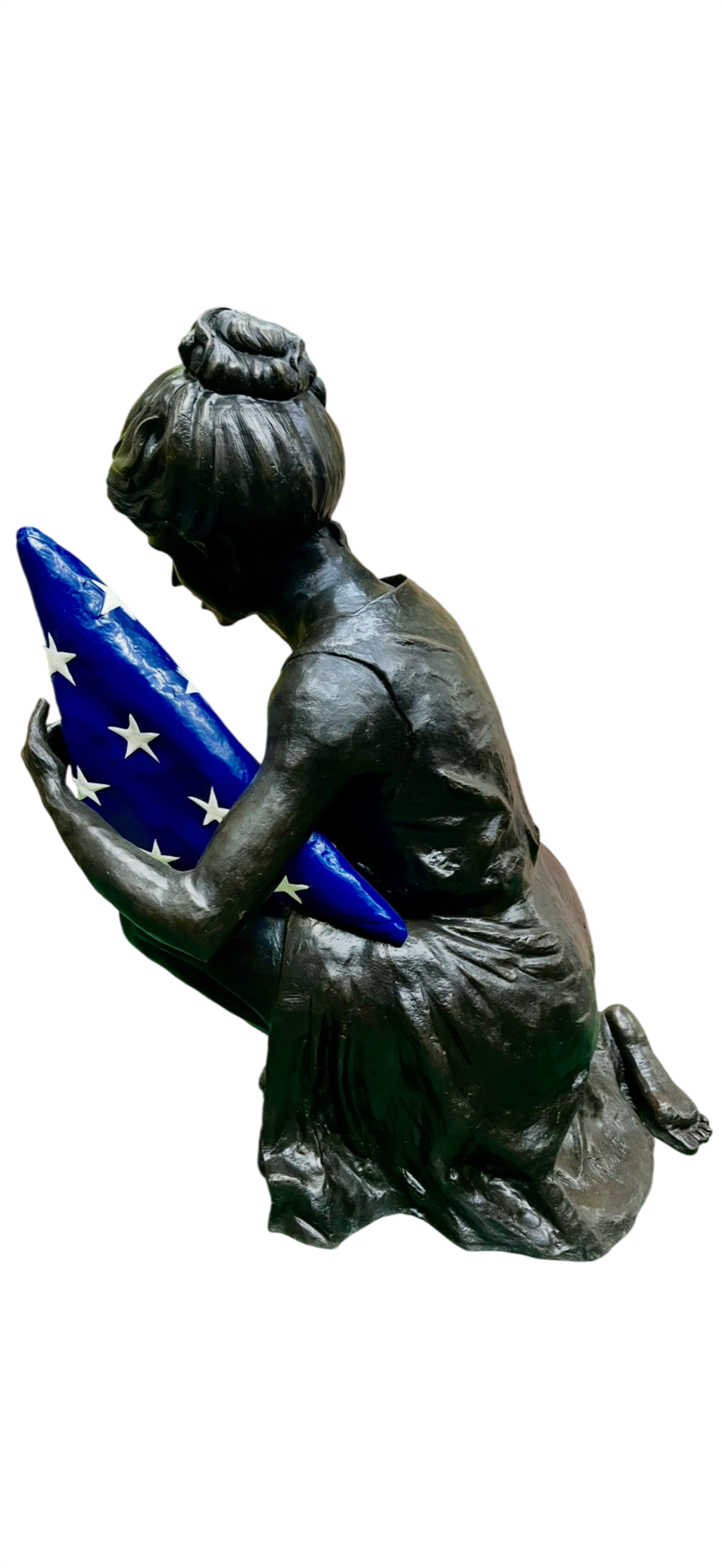 Mother Kneeling with American Flag and Rose