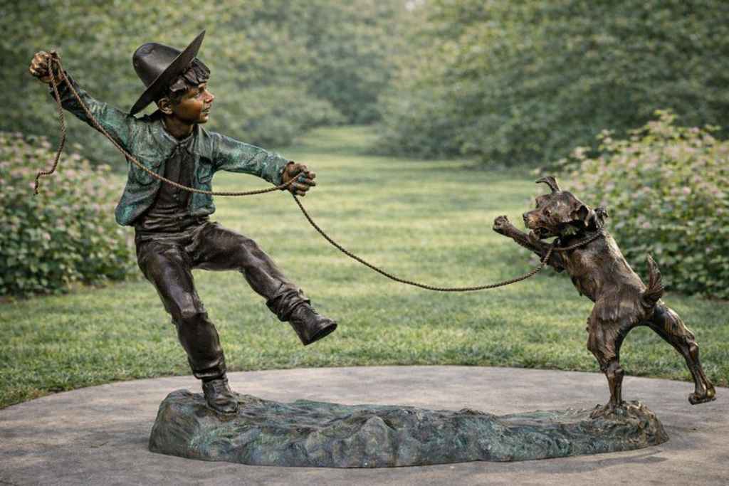Bronze Boy with Bronze dog statue
