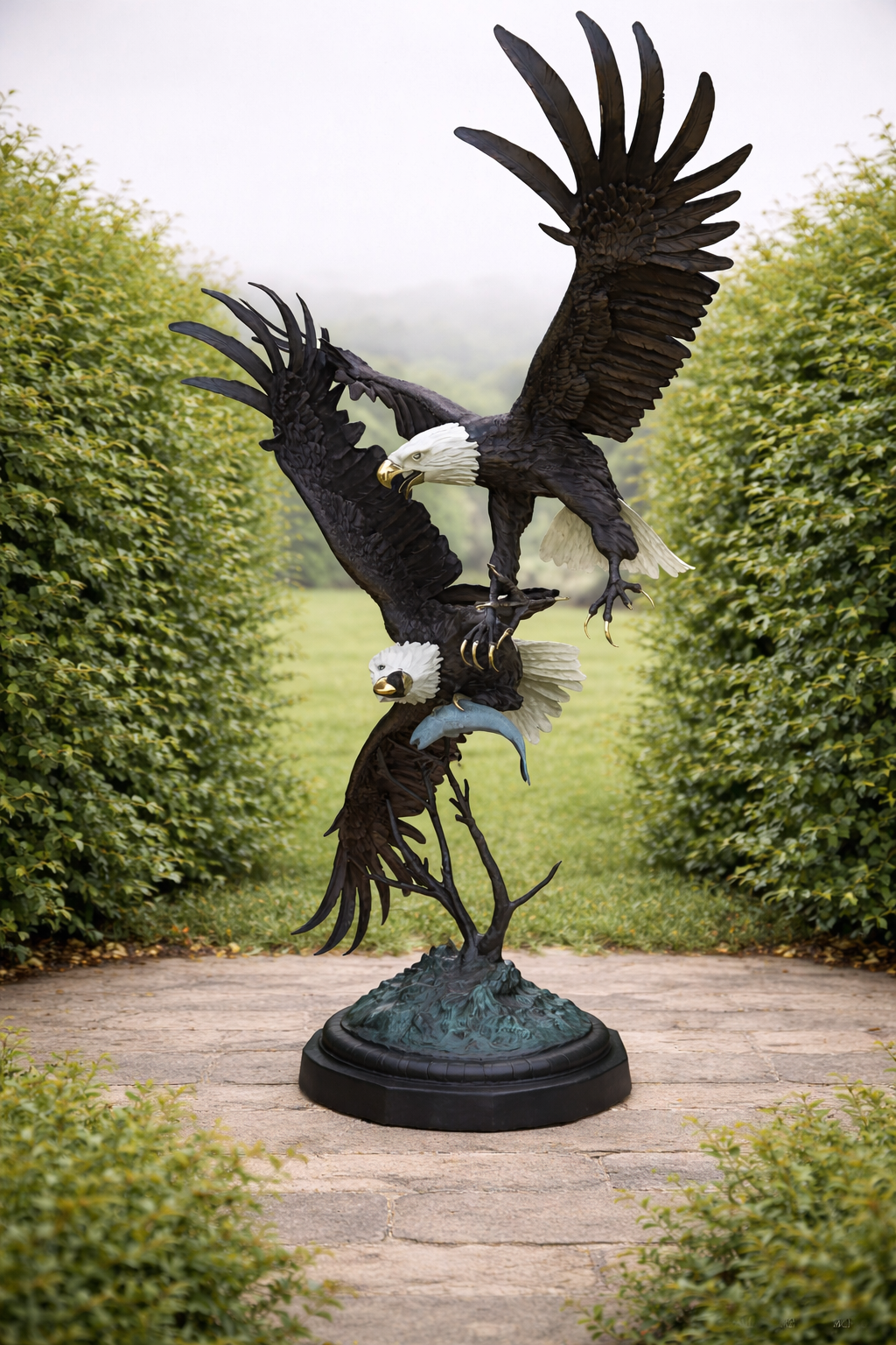 Bronze fighting eagles statue
