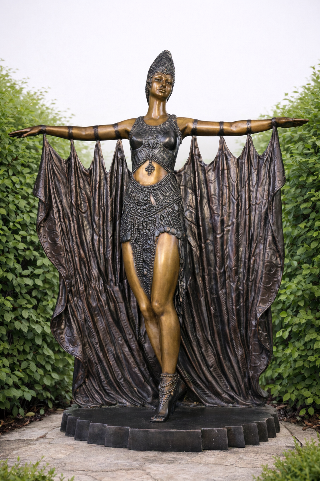 Life Size Elegant Bronze woman in garden 