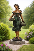 bronze grape girl in garden holding grapes and flowers