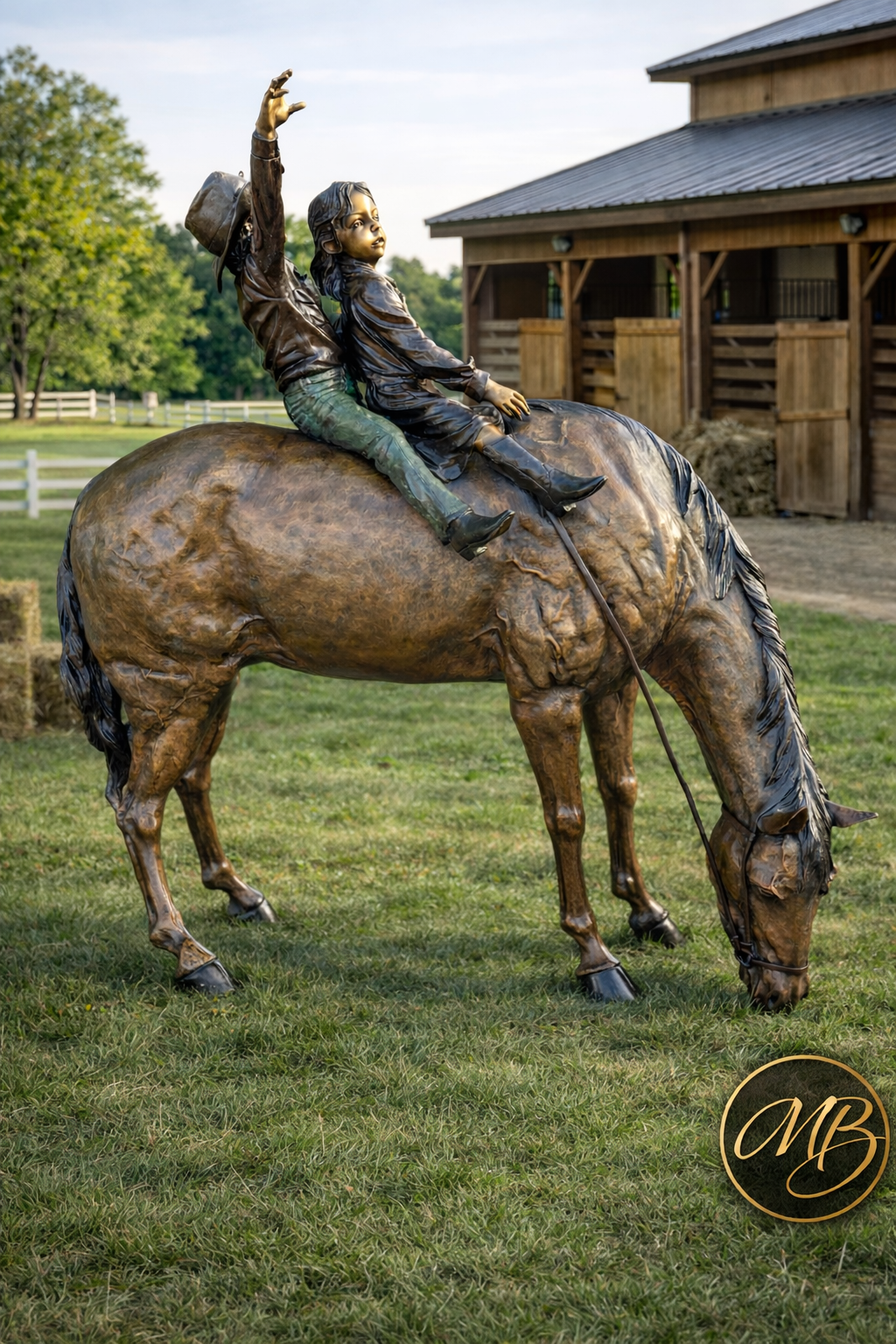 Monumental Girl & Boy on Horse