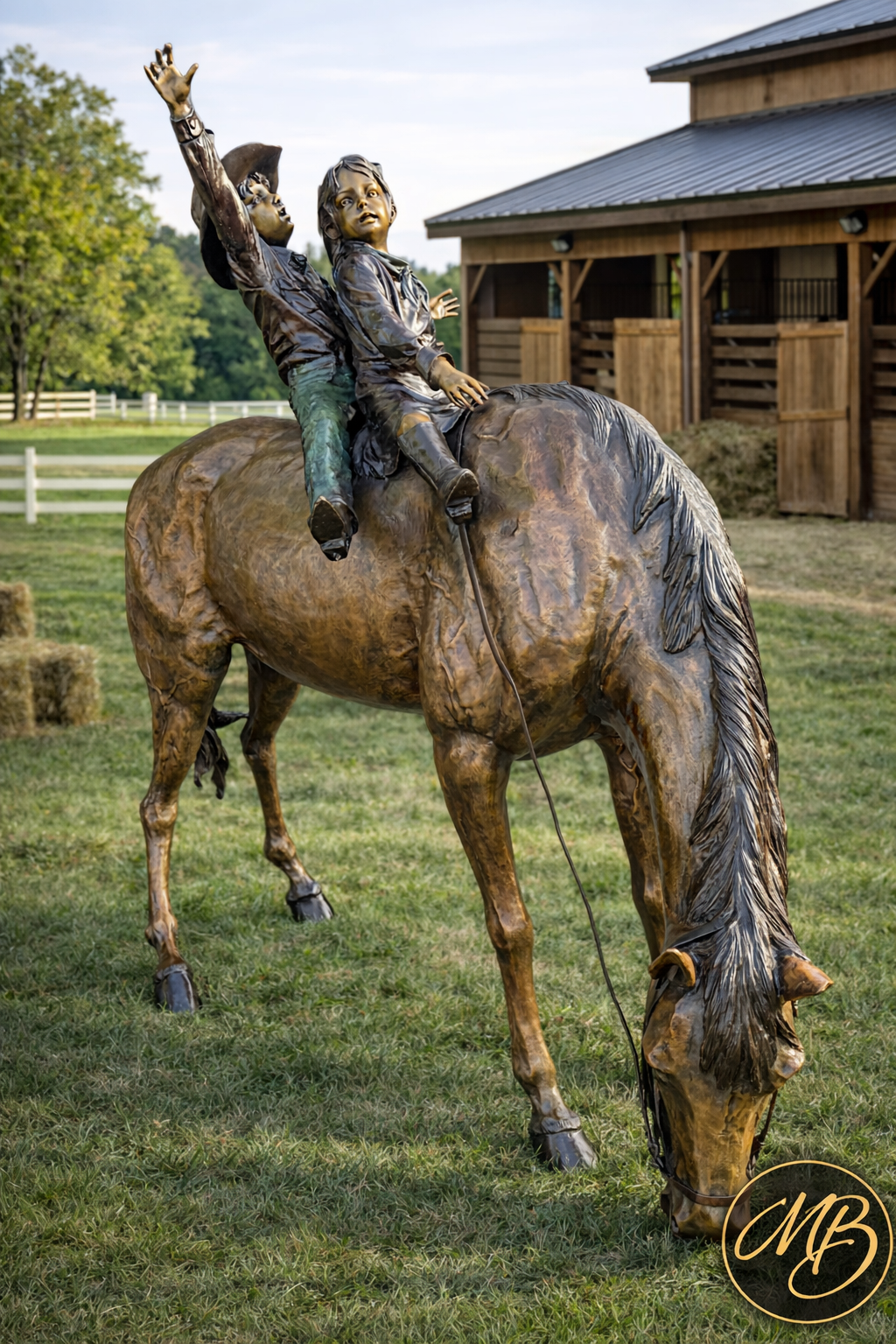 Monumental Girl & Boy on Horse
