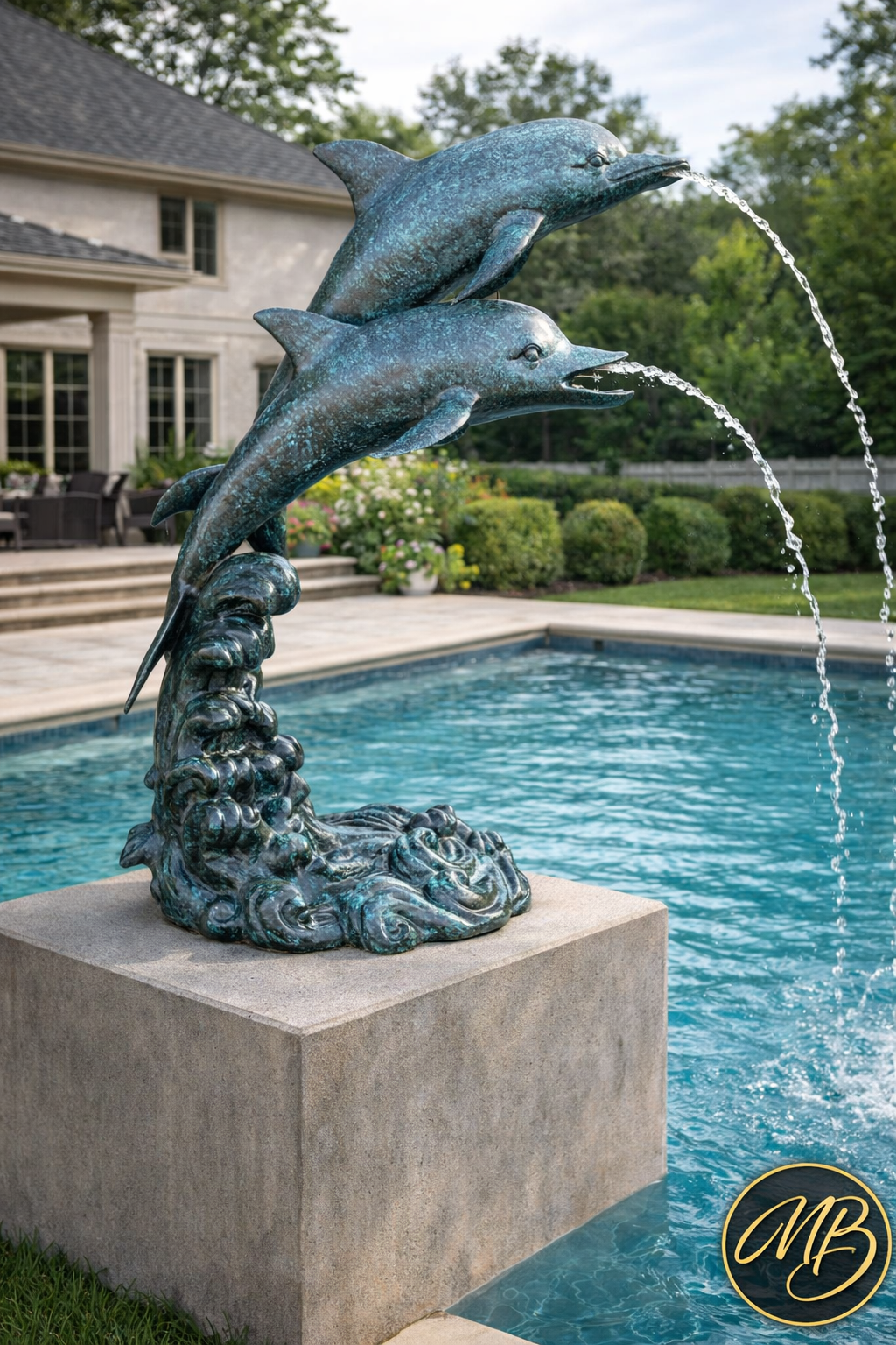 Monumental Two Dolphins Fountain