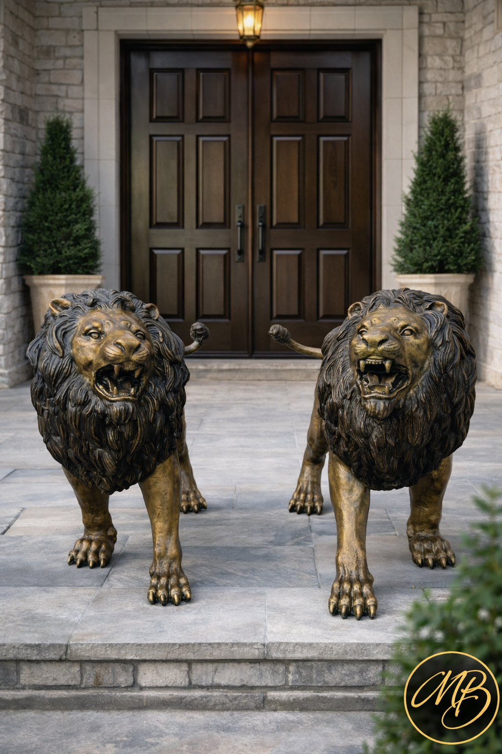 Monumental Standing Lions Pair