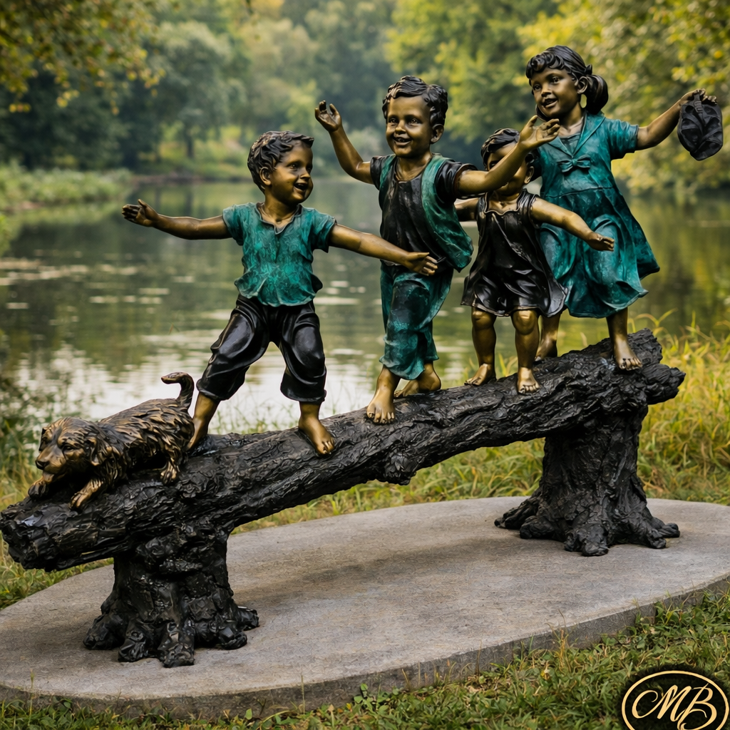 Kids Walking on a Log