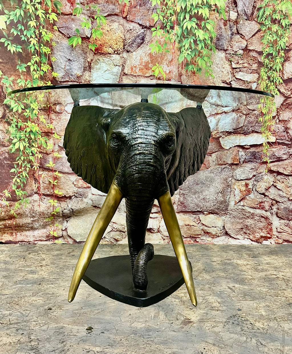 Elephant Head Table with Glass