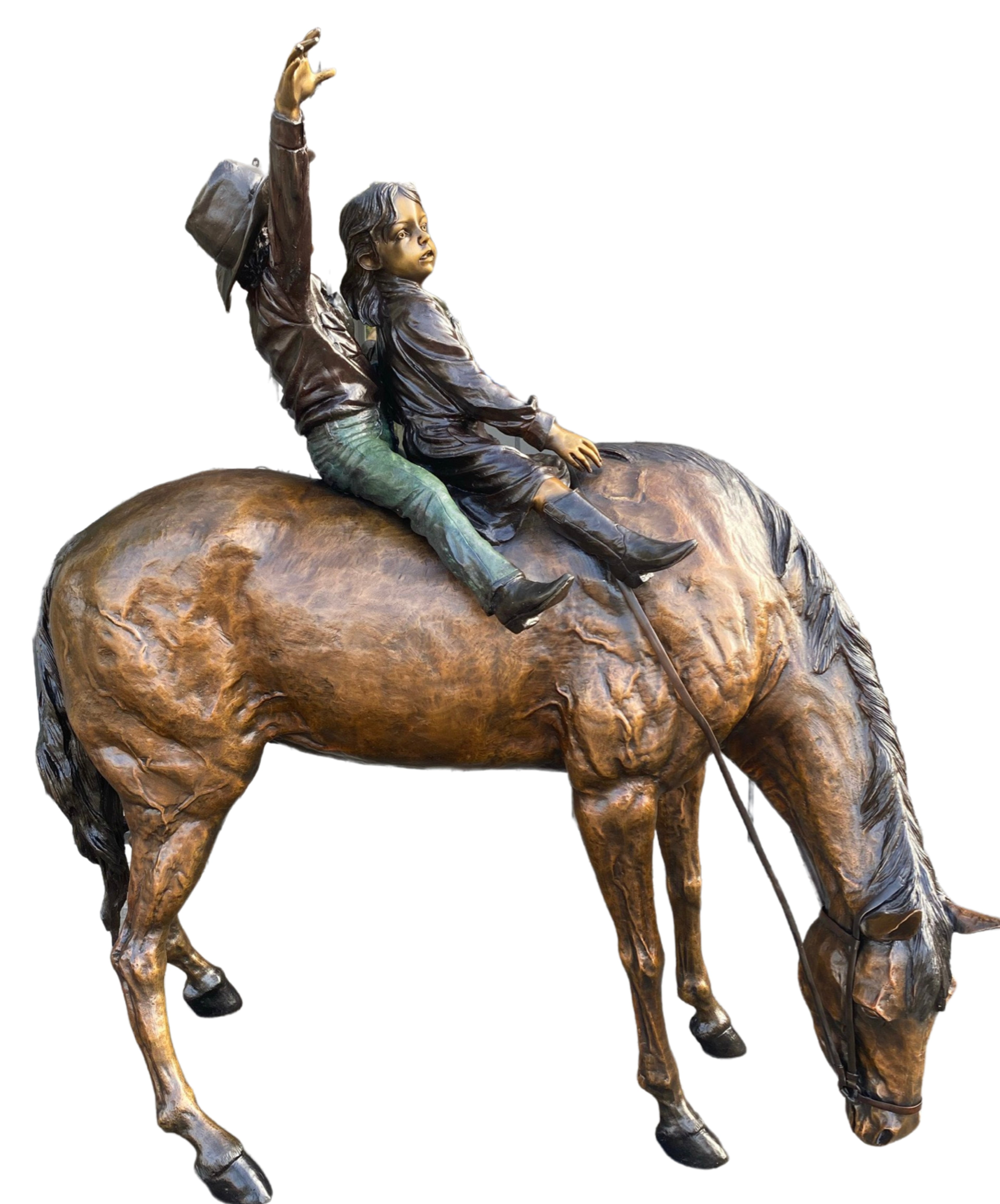 Monumental Girl & Boy on Horse