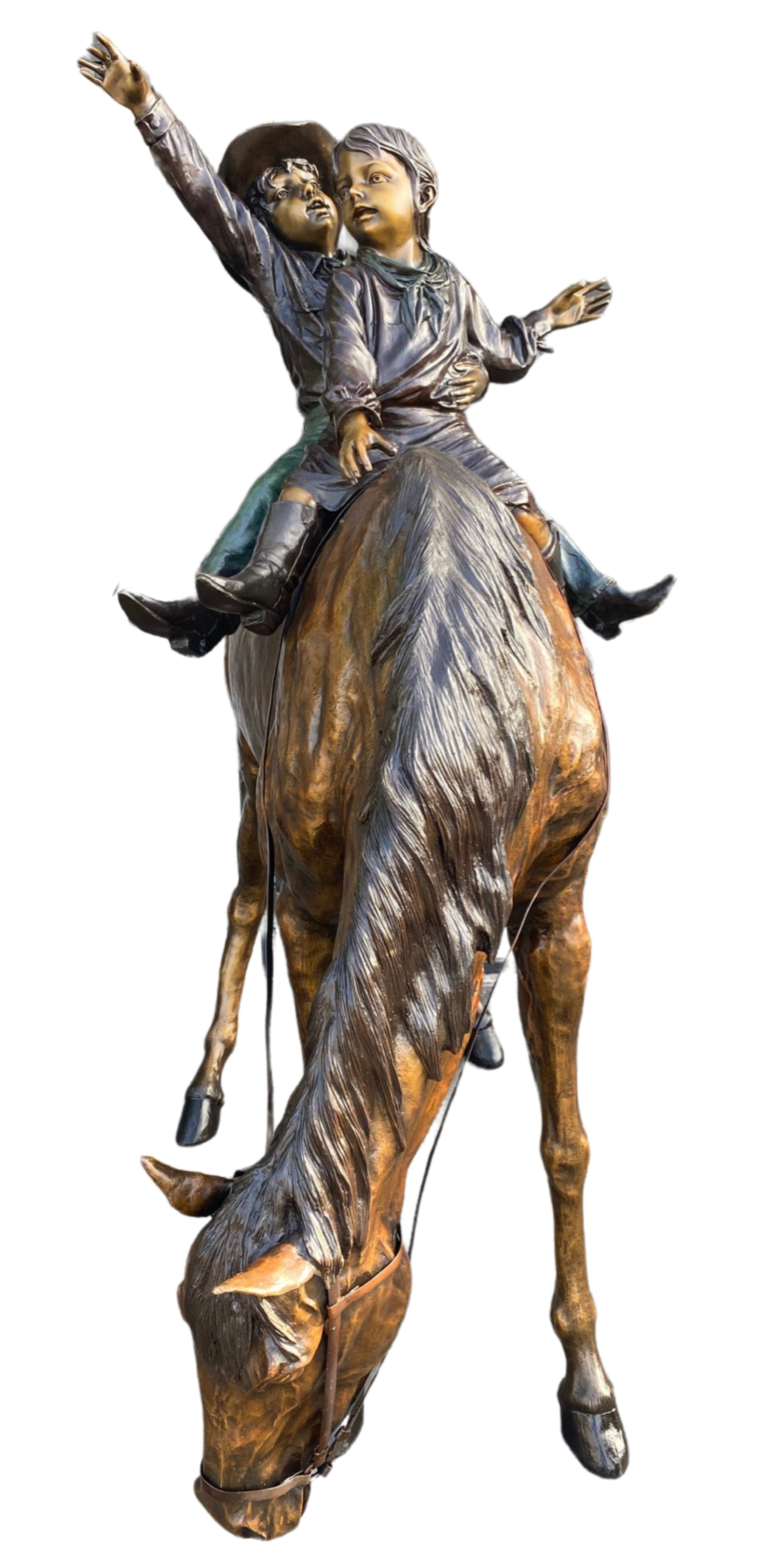 Monumental Girl & Boy on Horse