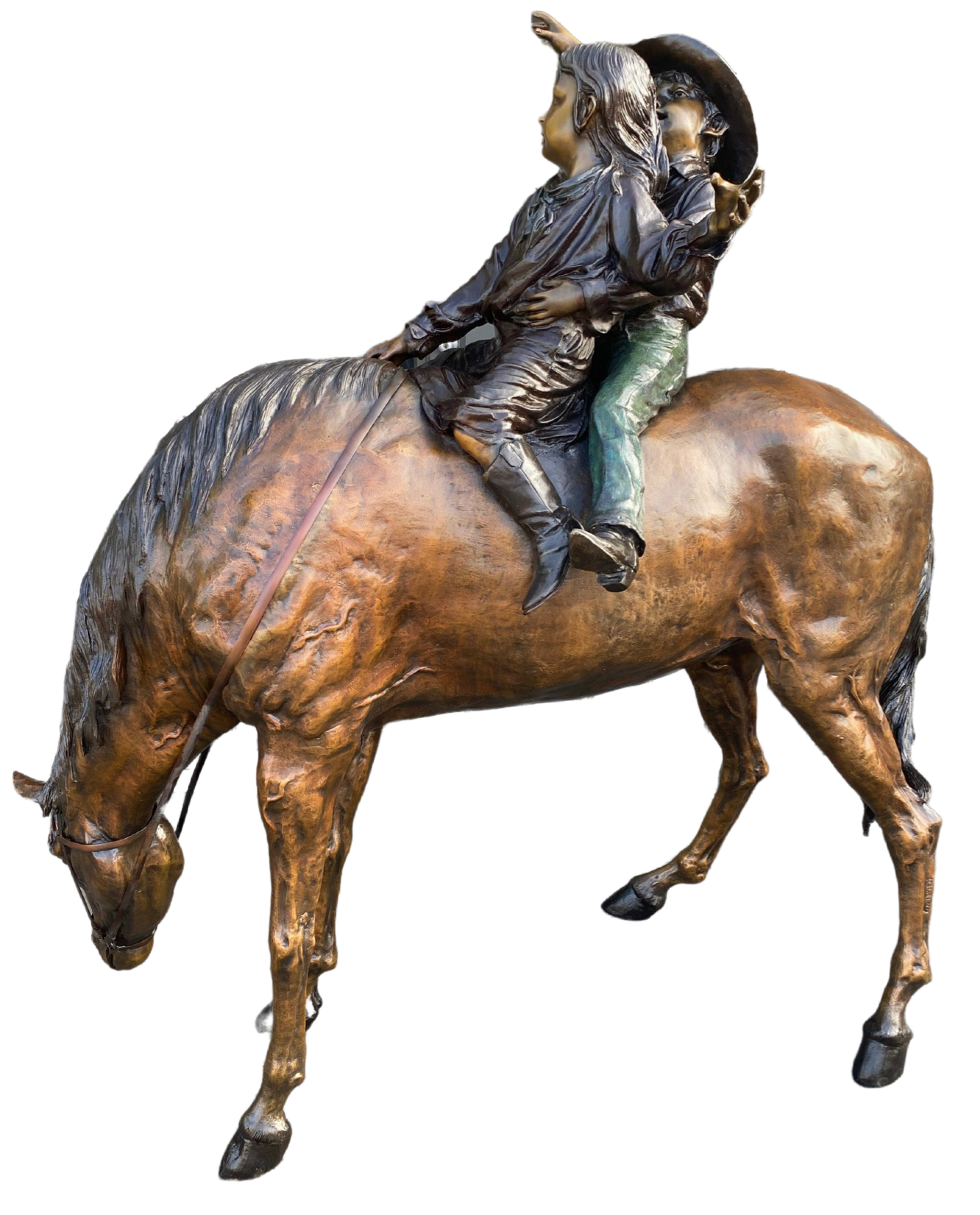 Monumental Girl & Boy on Horse