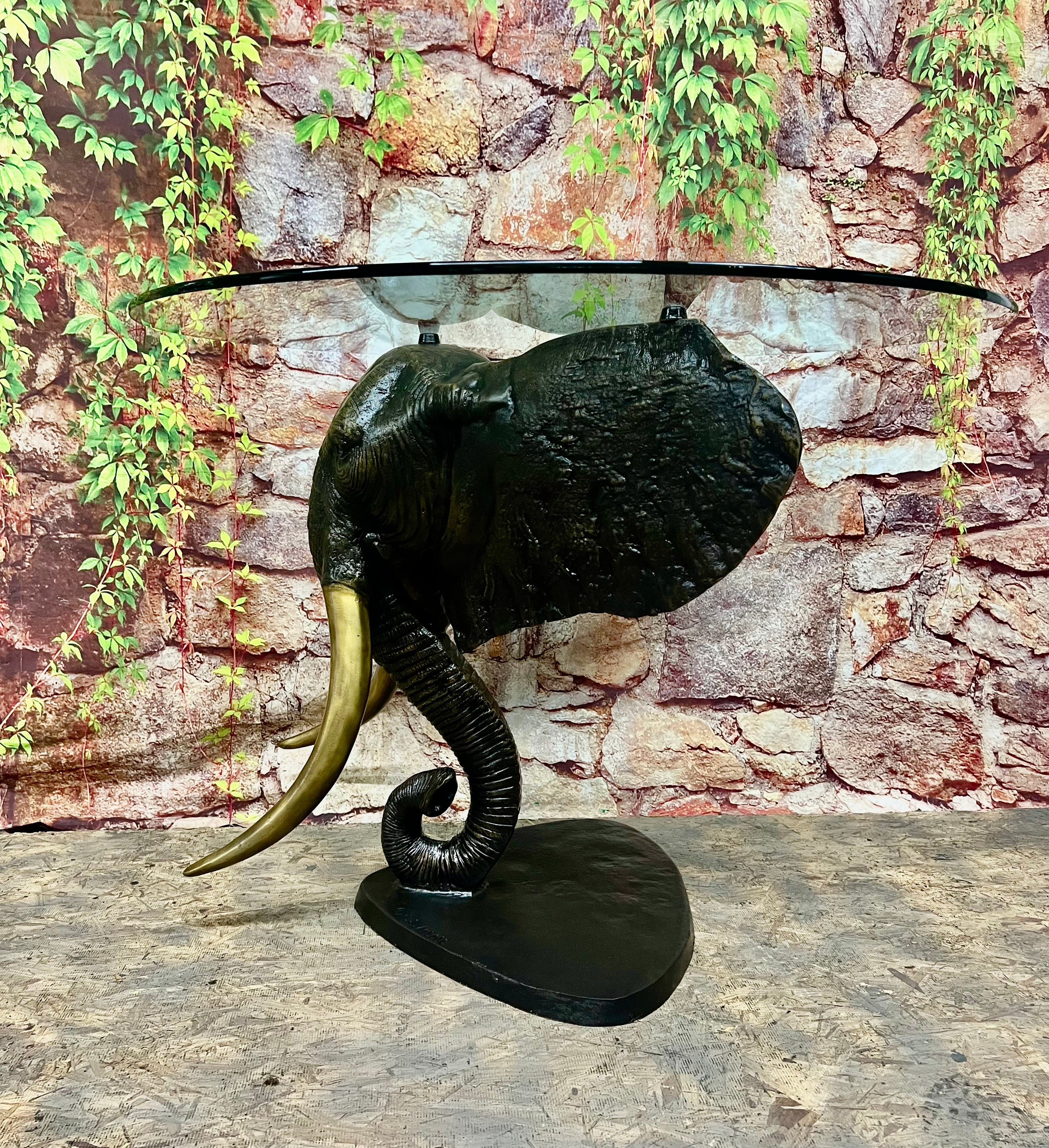 Elephant Head Table with Glass