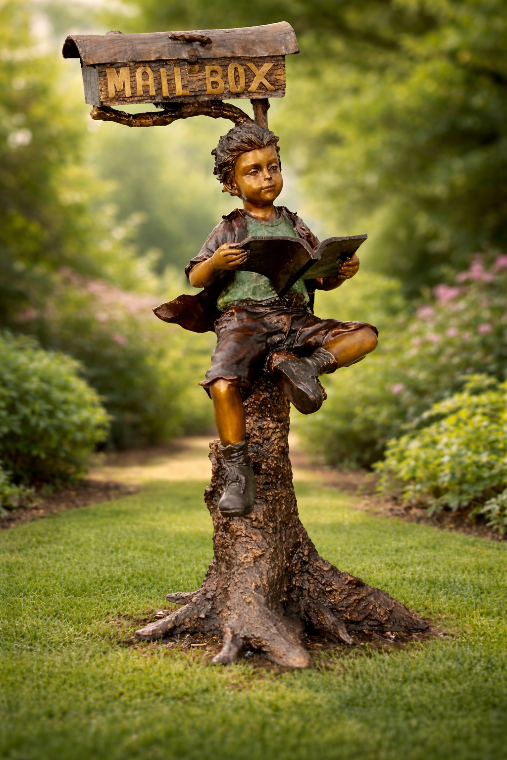 Mailbox Boy bronze statue reading sculpture

Life size Mailbox Boy bronze garden statue

Bronze boy reading on mailbox sculpture