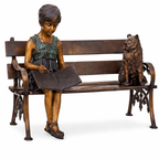 Girl and Cat on Bench